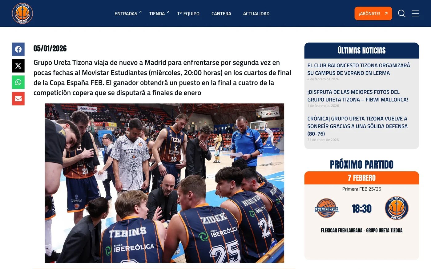 Vista de los resultados de la web CB Tizona