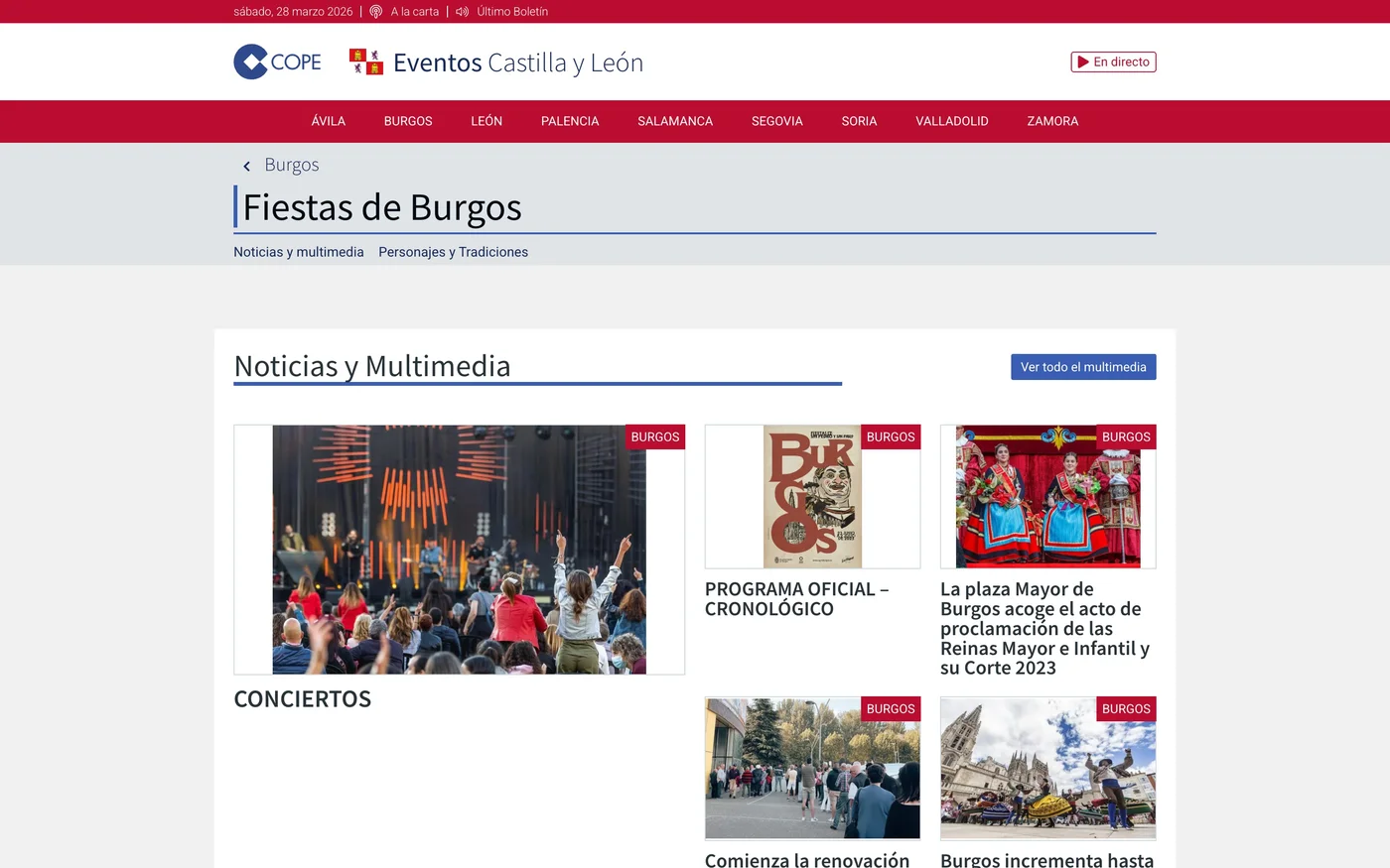 Vista de la web COPE Castilla y León