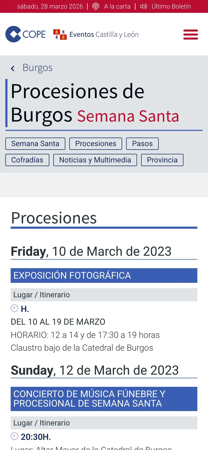 Vista de la web COPE Castilla y León