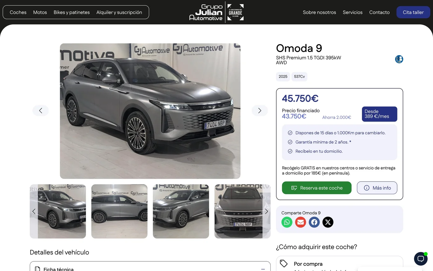 Vista general de la web GJ Automotive