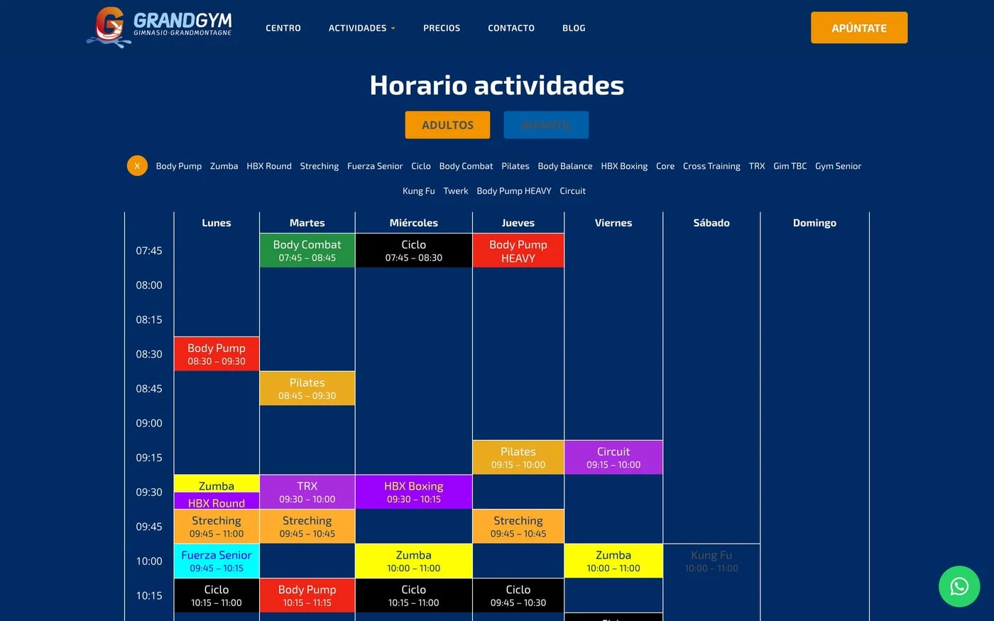 Vista de la web GrandGym
