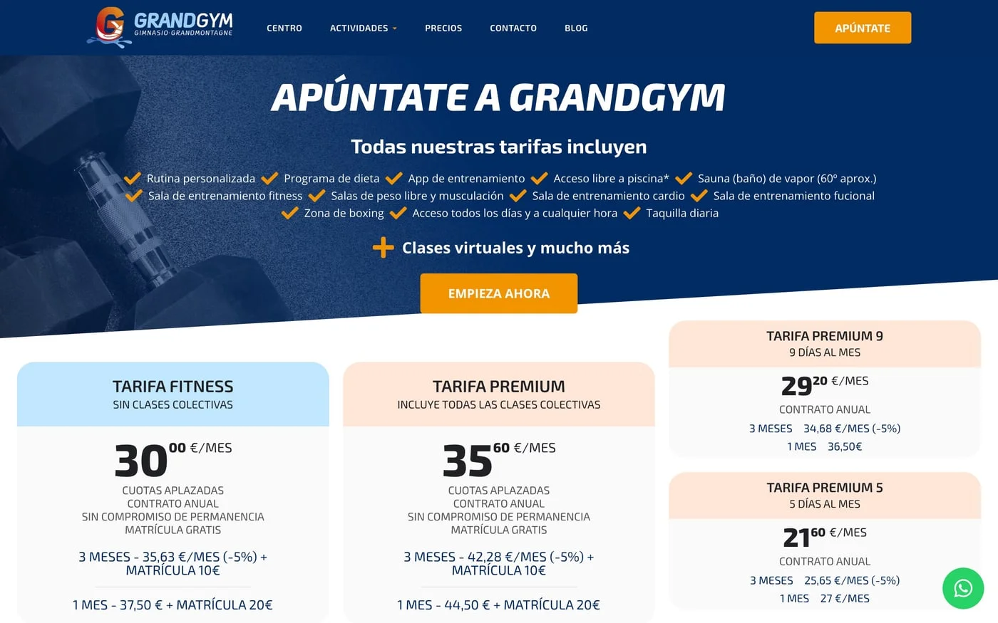 Vista de la web GrandGym