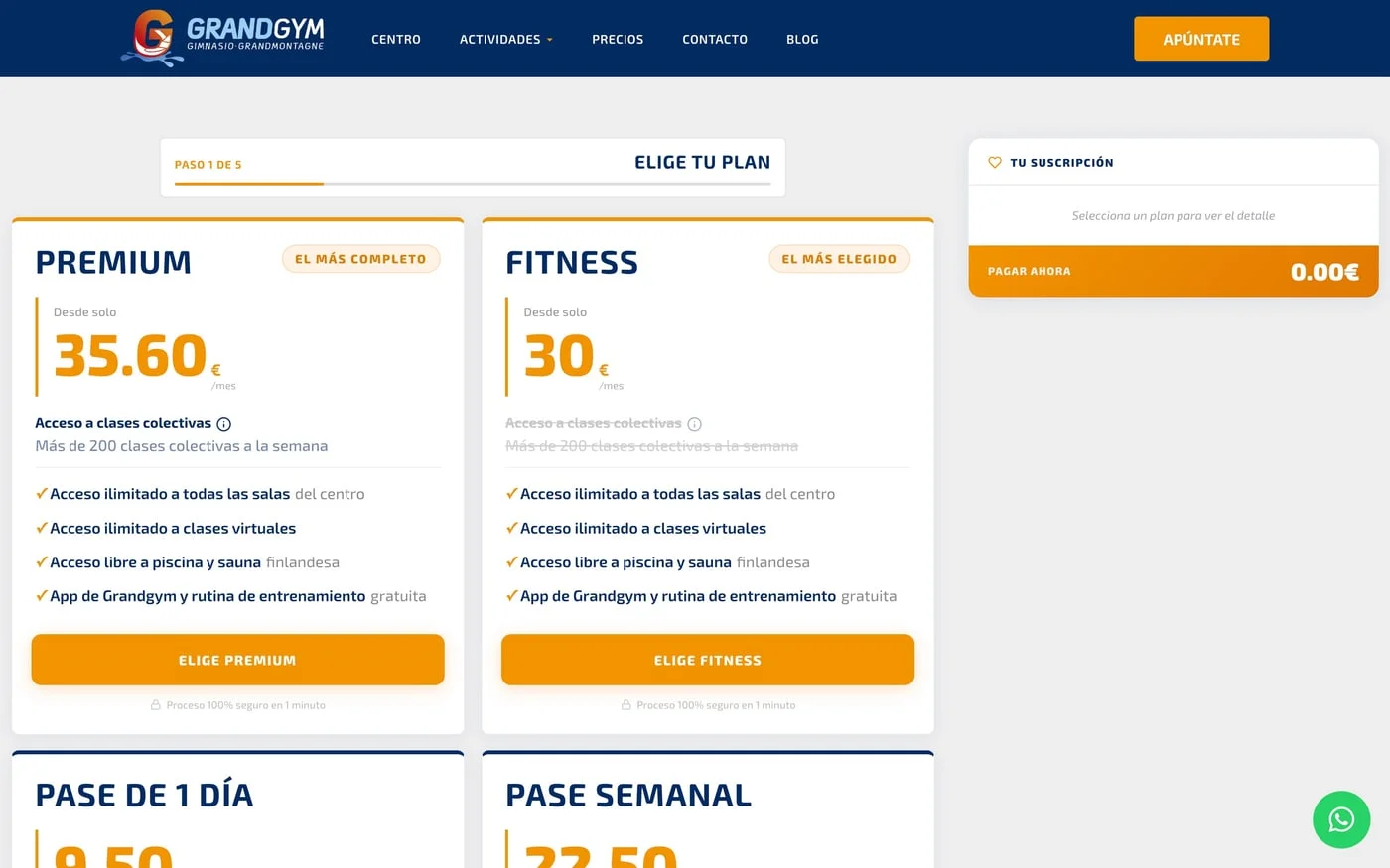 Vista de la web GrandGym