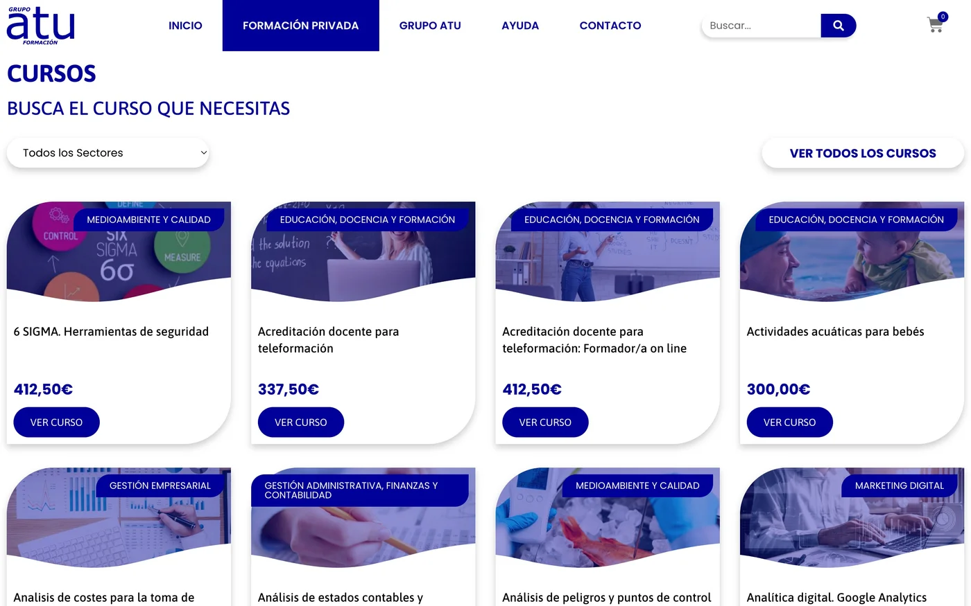Vista de la web Grupo ATU - Cursos privados