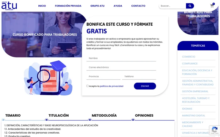 Vista de la web Grupo ATU - Cursos privados