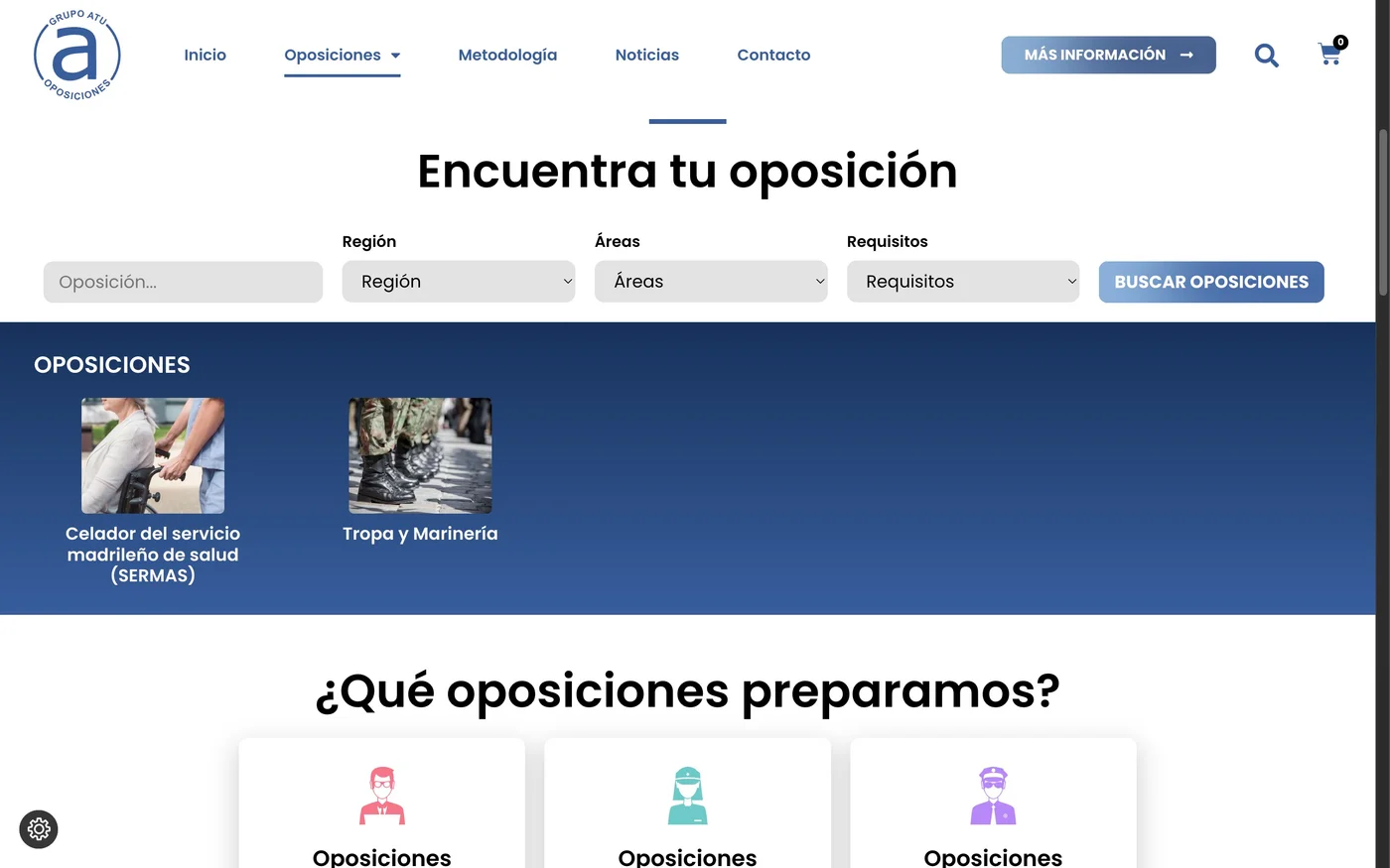 Vista de la web Grupo ATU - Oposiciones