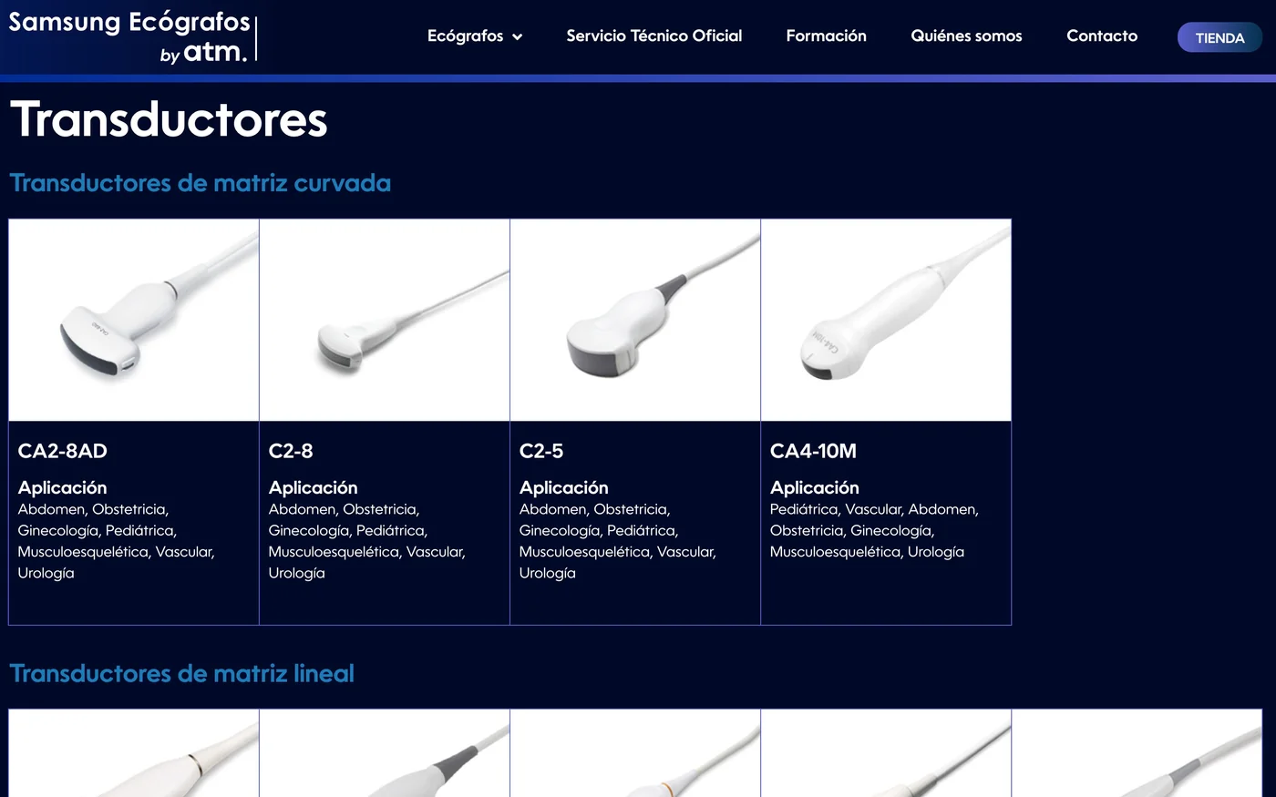 Vista de la web Samsung Ecógrafos