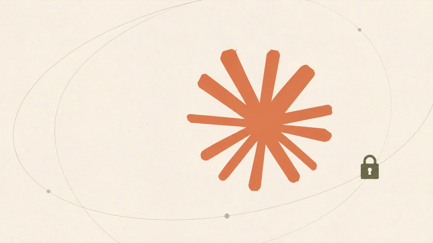 Ilustración minimalista con el símbolo de Claude y un candado que representa el acceso restringido a Mythos