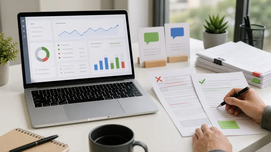Auditoría de contenido SEO con panel de rendimiento y revisión humana de textos generados con IA
