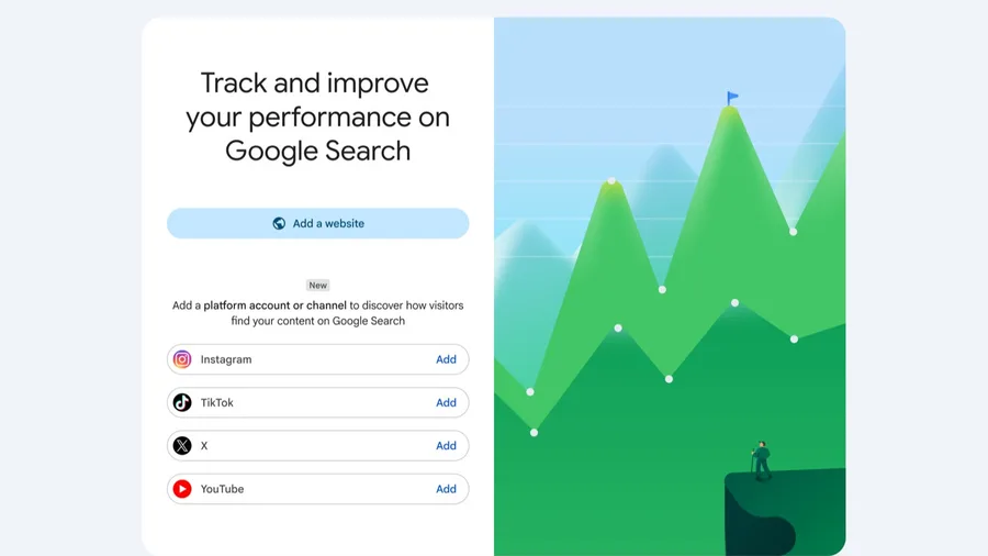 Google Search Console con nuevas propiedades para Instagram, TikTok, X y YouTube