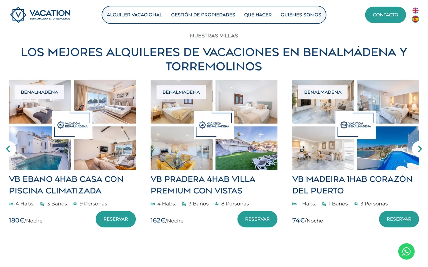 Vista de la web Vacation Benalmádena & Torremolinos
