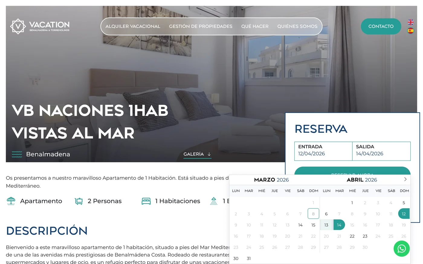 Vista de la web Vacation Benalmádena & Torremolinos