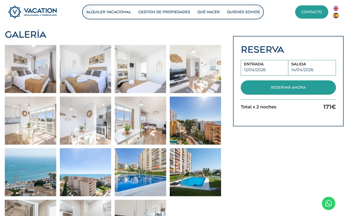 Vista de la web Vacation Benalmádena & Torremolinos
