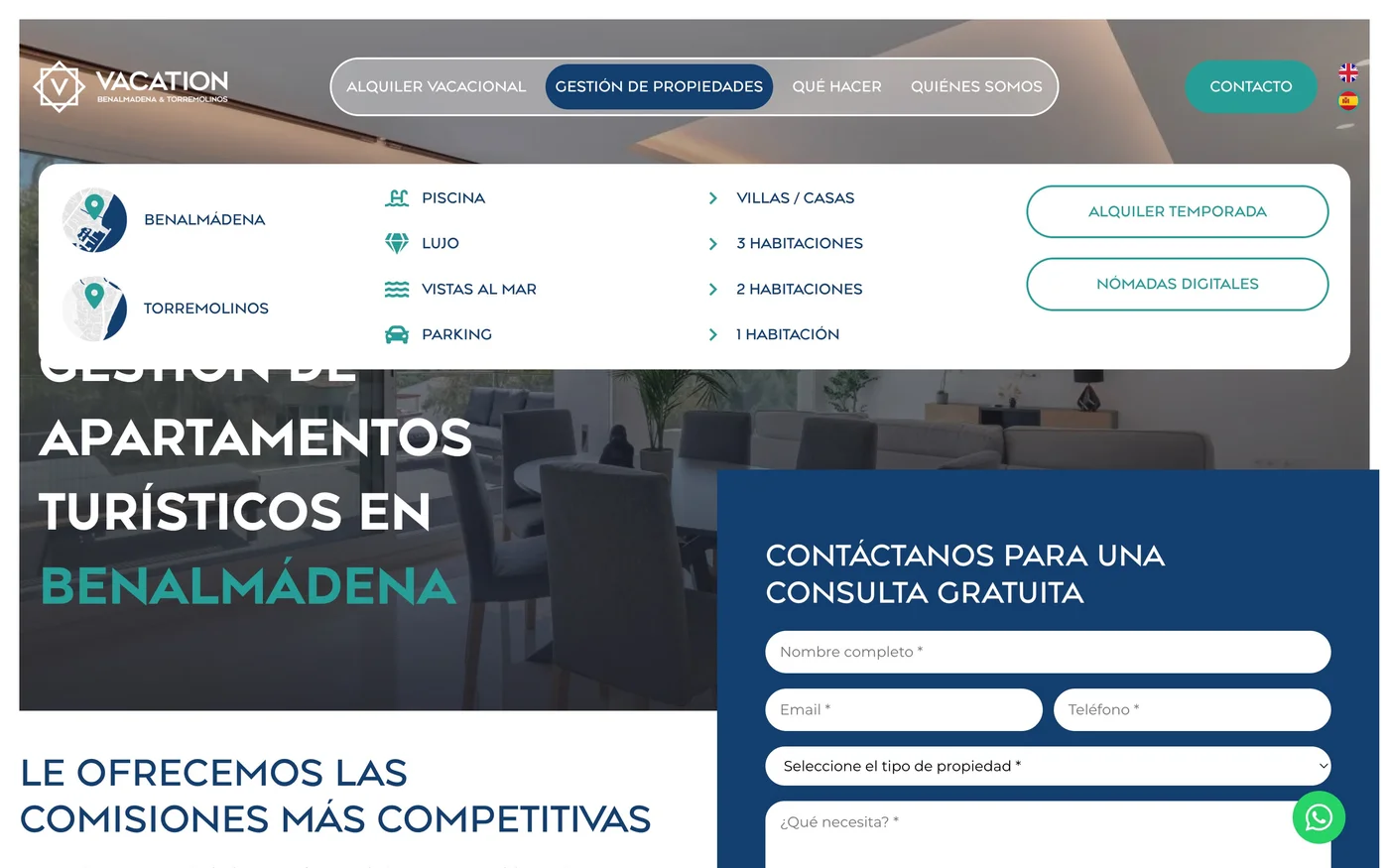 Vista de la web Vacation Benalmádena & Torremolinos